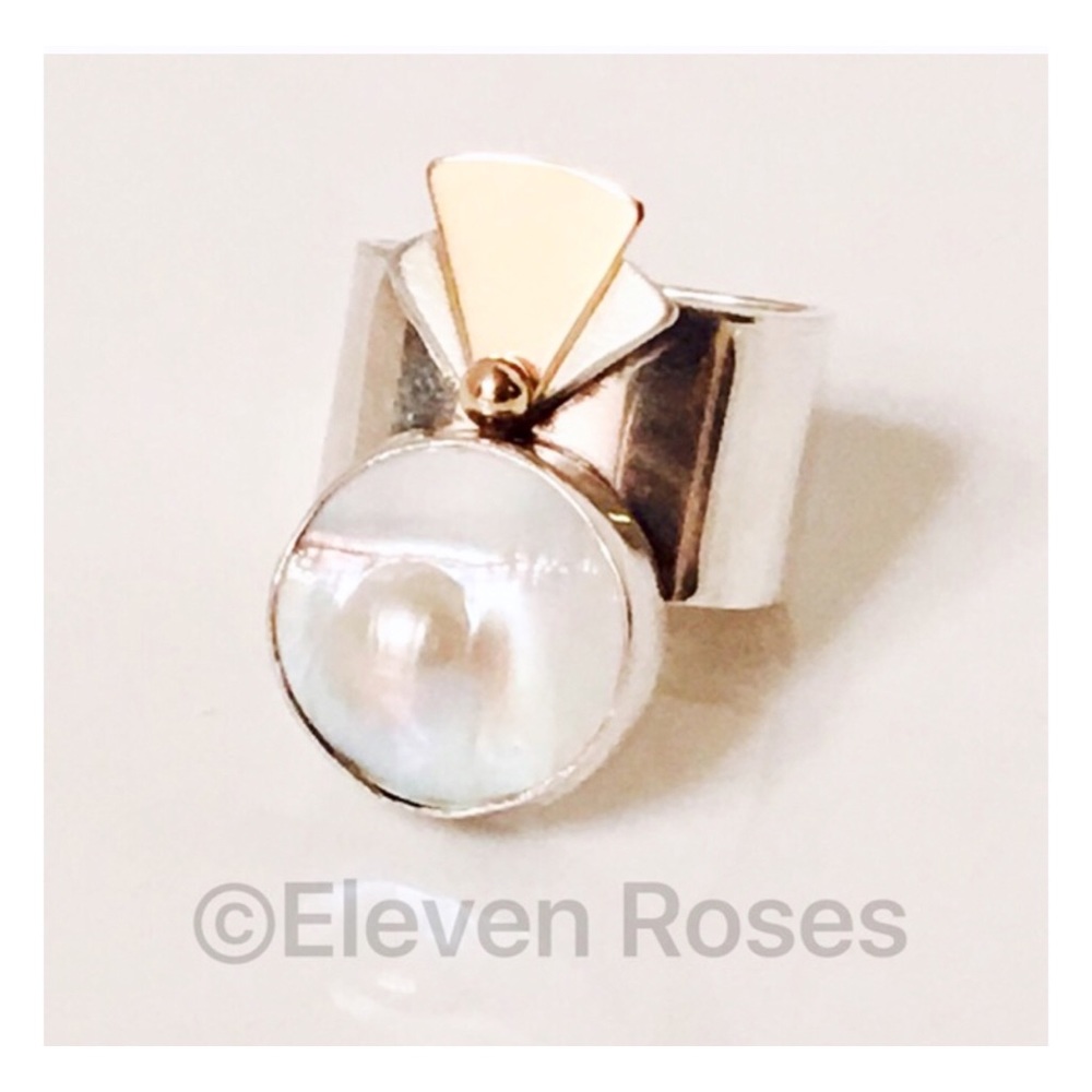 Sterling 14k Gold Extra Large Pearl Abstract Ring - Picture 1 of 5